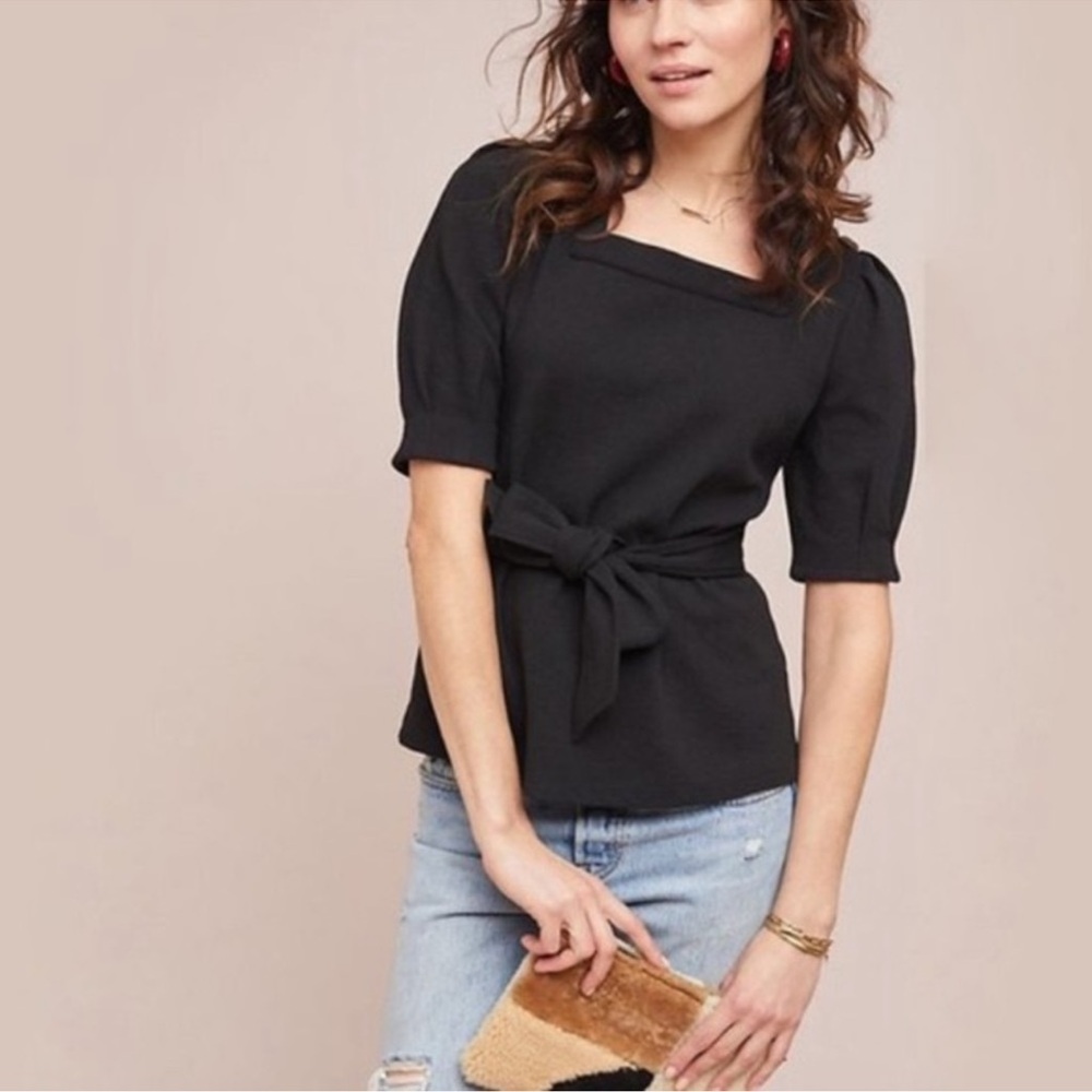 🩷 Current Air Black Puff Sleeve Tie Waist  Top
